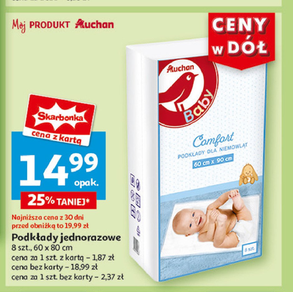 Podkłady jednorazowe 60 x 80 cm Auchan różnorodne (logo czerwone) promocja