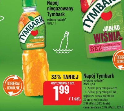 Napój niegazowany Tymbark Jabłko, Wiśnia bez konserwantów wybrane rodzaje promocja w POLOmarket
