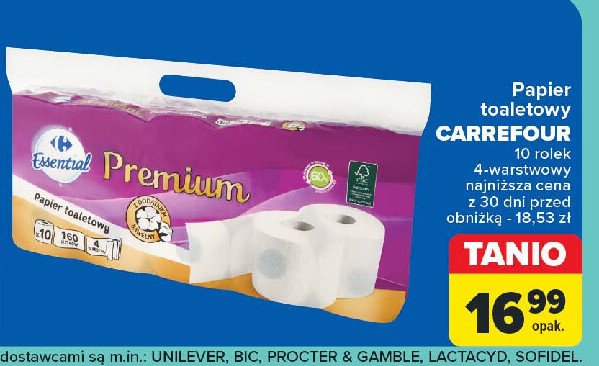 Papier toaletowy premium Carrefour essential promocja