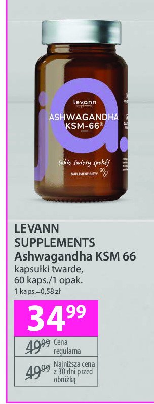 Kapsułki ashwagandha ksm 66 LEVANN promocja