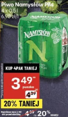 Piwo Namysłów Pils 4 x 0,5l promocja w Delikatesy Centrum