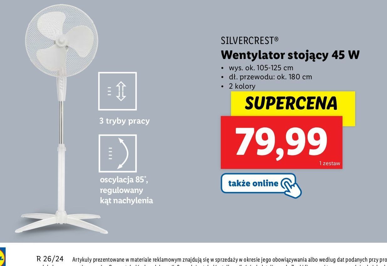 Wentylator stoj膮cy 45w Silvercrest promocja