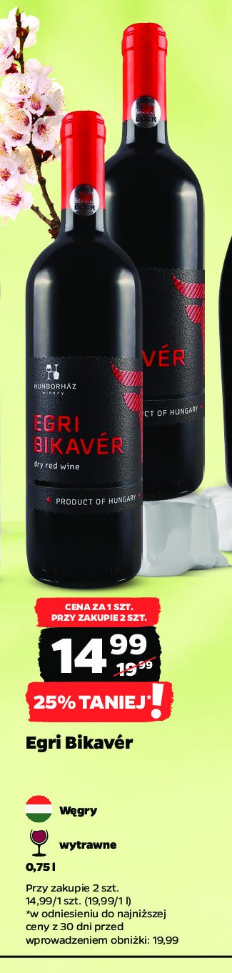 Wino czerwone wytrawne EGRI BIKAVER promocja w Netto