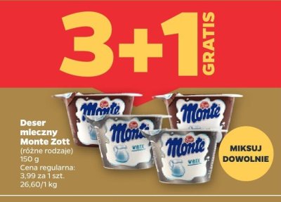 Deser mleczny Monte, różne rodzaje 3+1 GRATIS promocja w Netto