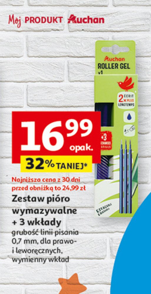 Pióro wymazywalne + wkłady niebieski Auchan promocja