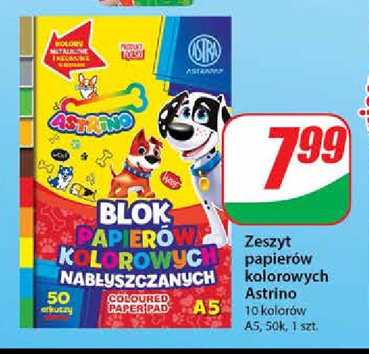 Blok papierów kolorowych nabłyszczanych a5 50 kartek Astra promocja