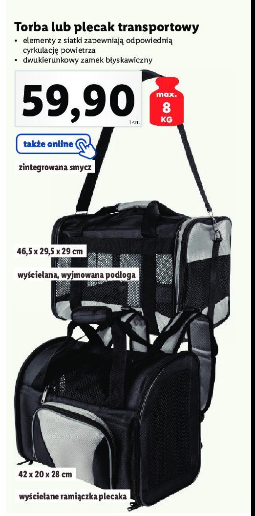 Torba do transportowania kota 46.5 x 29.5 x 29 cm promocja