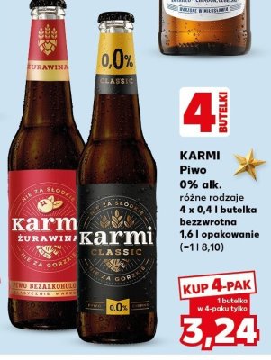 Piwo Karmi 0% alk. różne rodzaje 4 x 0,4 l butelka bezzwrotna 1,6 l opakowanie promocja w Kaufland