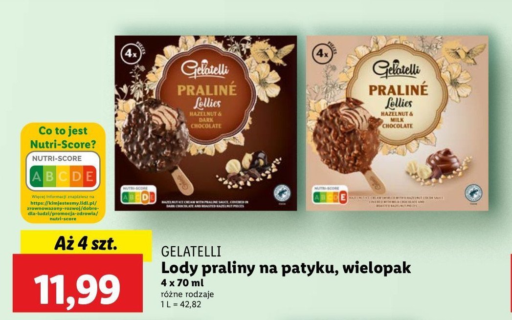 Lody praline hazelnut & milk chocolate Gelatelli promocja w Auchan
