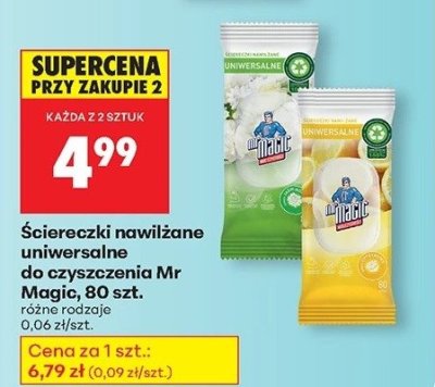 Ściereczki nawilżane uniwersalne do czyszczenia Mr Magic, 80 szt. różne rodzaje promocja w Biedronka