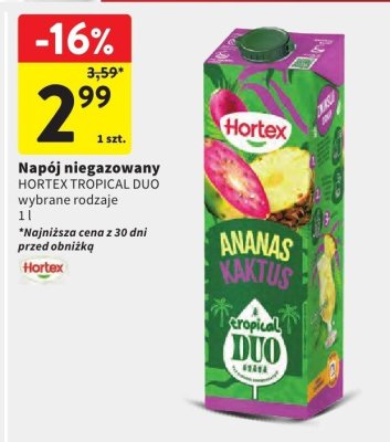 Napój niegazowany HORTEX TROPICAL DUO wybrane rodzaje promocja w Intermarche