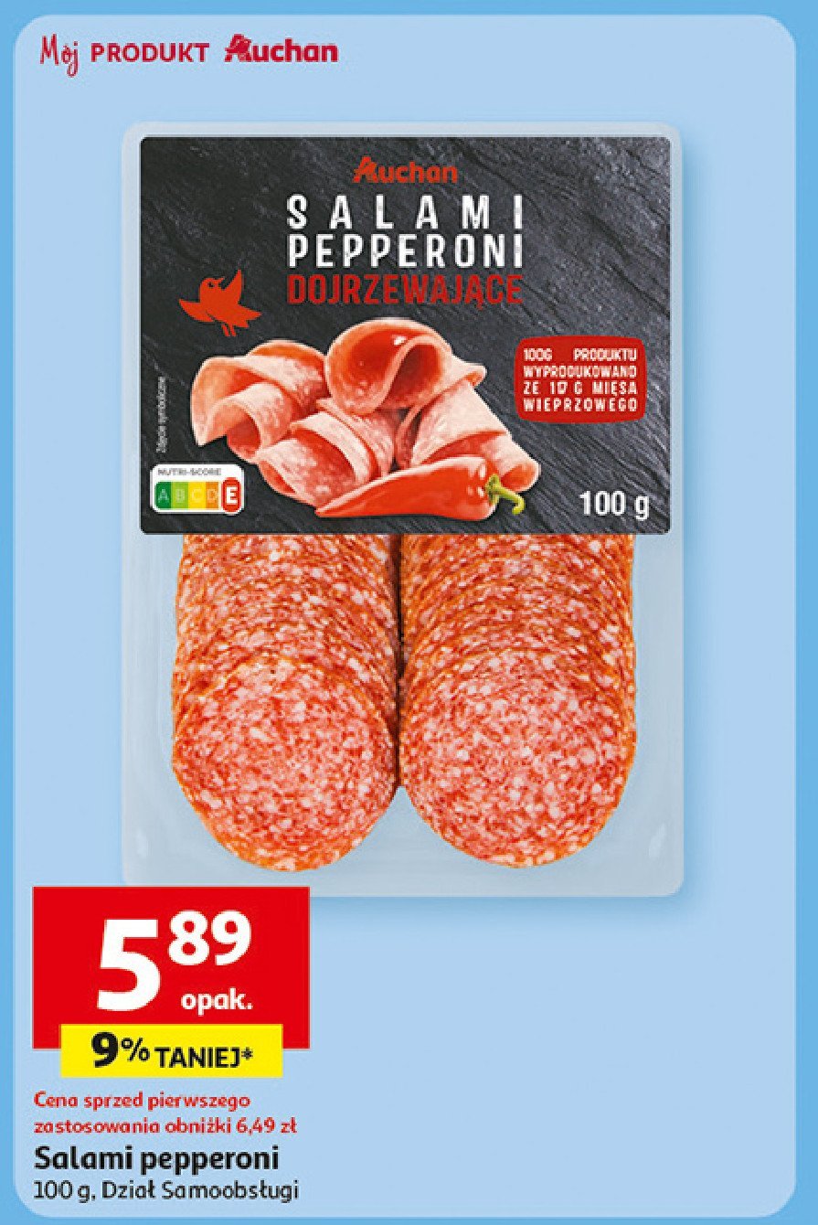 Salami pepperoni dojrzewaj膮ce Auchan r贸偶norodne (logo czerwone) promocja