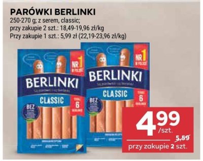 Parówki Berlinki z serem classic promocja w Stokrotka