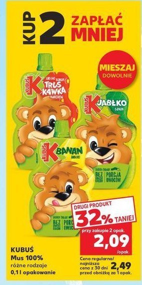 Mus truskawka-jabłko-banan-marchew Kubuś mus 100% promocja