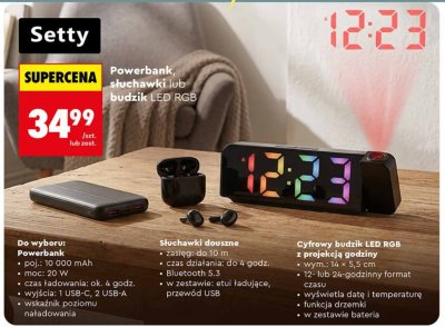 Cyfrowy budzik LED RGB z projekcją godziny Setty promocja w Biedronka