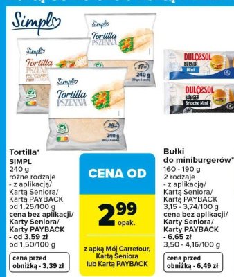 Tortilla pszenna SIMPL różne rodzaje promocja w Carrefour Market