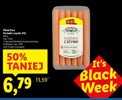 Parówki Pikoń Pure Parówki z szynki XXL, 500 g promocja w Lidl