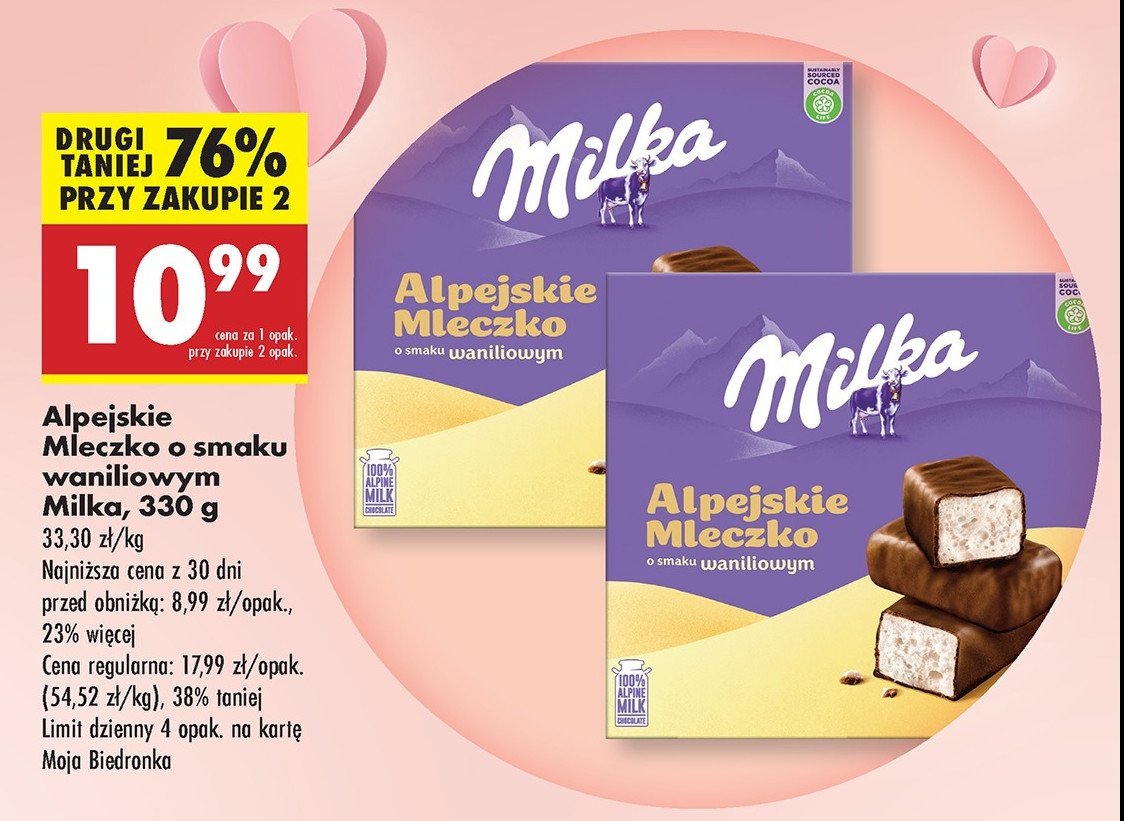 Czekoladki waniliowe Milka alpejskie mleczko promocja
