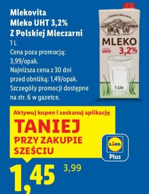 Mleko UHT Z Polskiej Mleczarni 3,2% promocja w Lidl