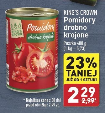 Pomidory bez skóry krojone King's crown (aldi) promocja w Aldi