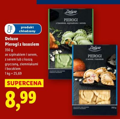 Pierogi z łososiem z serem lub z kaszą gryczaną promocja w Lidl