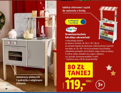 Drewniana kuchnia lub sklep z akcesoriami Lupilu promocja w Lidl
