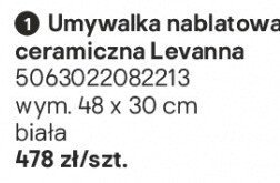 Umywalka nablatowa ceramiczna Levanna biała promocja w Castorama