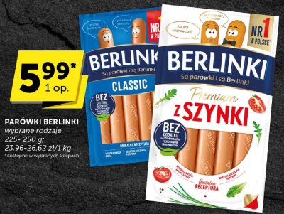 Parówki Berlinki Classic wybrane rodzaje promocja w Euro Sklep