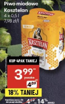 Piwo miodowe Kasztelan 4 x 0,5l promocja w Delikatesy Centrum