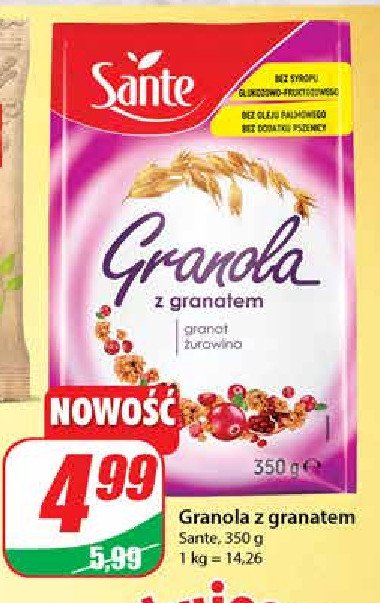 Granola z granatem i żurawiną Sante granola promocja