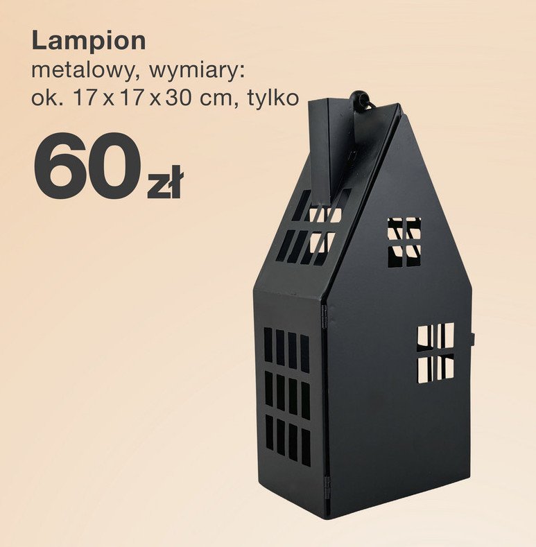 Lampion metalowy domek 17 x 17 x 30 cm promocja