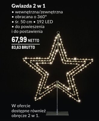 Gwiazda 2 w 1 świetlna wewnętrzna/zewnętrzna obracana 360°, śr. 50 cm, 192 LED promocja w Makro