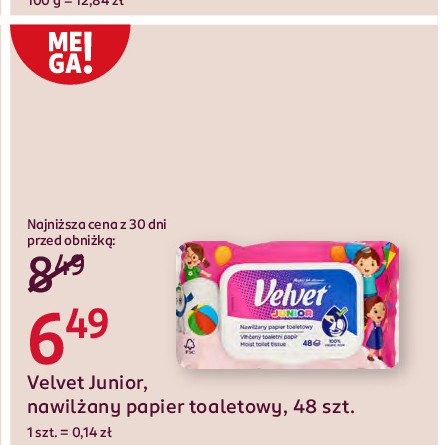 Papier nawilżany Velvet junior promocja w Rossmann