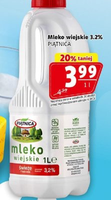 Mleko wiejskie 3.2% 1l Piątnica promocja w Prim Market