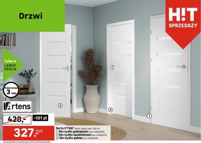Drzwi skrzydło pokojowe ETNA białe 80 cm Artens promocja w Leroy Merlin