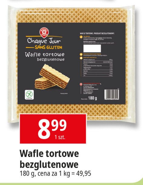 Wafle tortowe bezglutenowe Wiodąca marka chaque jour promocja