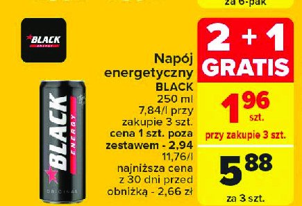 Napój energetyczny classic Black energy promocja w Carrefour