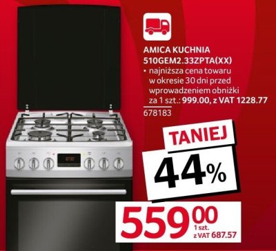 Kuchenka gazowa AMICA KUCHNIA 510GEM2.332PTA(XX) promocja w Selgros