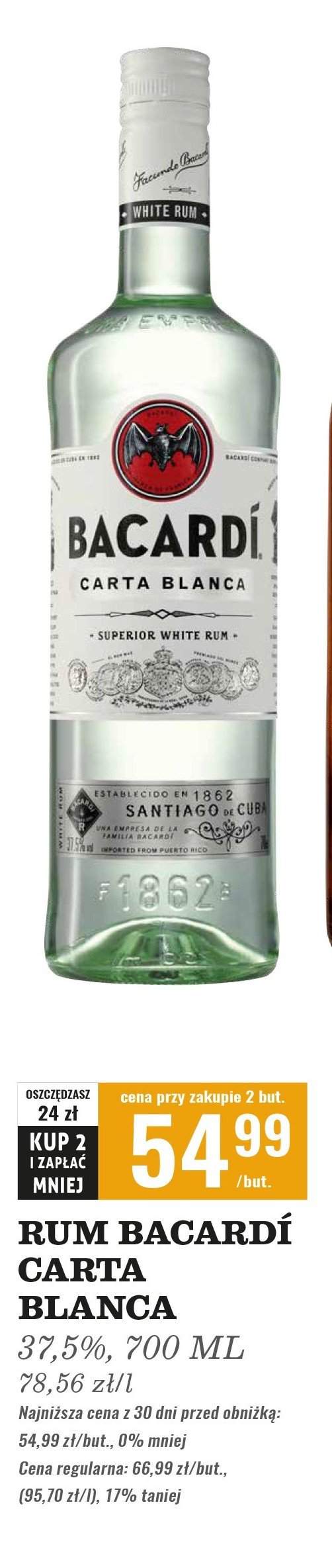 Rum Bacardi carta blanca promocja w Biedronka