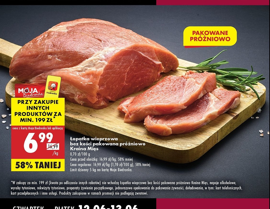 Łopatka wieprzowa bez kości pakowana próżniowo Kraina mięs promocja