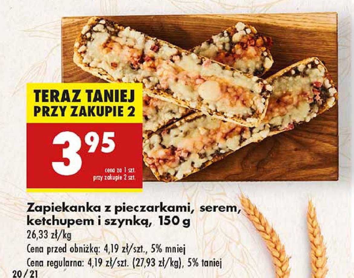 Zapiekanka z pieczarkami serem ketchupem i szynką promocja w Biedronka