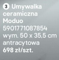 Umywalka ceramiczna Moduo antracytowa 50x35.5 cm promocja w Castorama