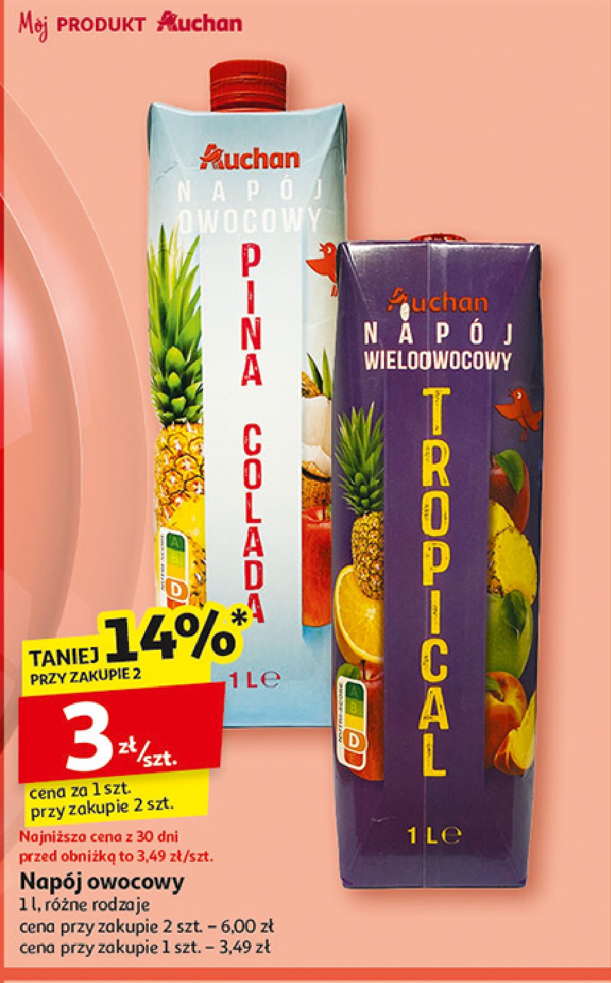 Napój pina colada Auchan różnorodne (logo czerwone) promocja