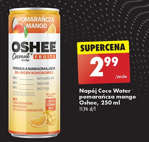 Woda kokosowa pomarańcza mango Oshee coconut fruits promocja