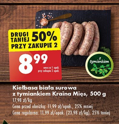 Kiełbasa biała z tymiankiem Kraina mięs promocja