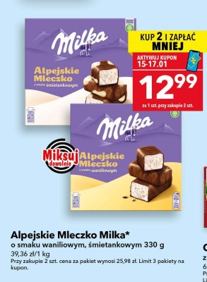 Czekolada Alpejskie Mleczko Milka o smaku waniliowym, śmietankowym promocja w LEWIATAN