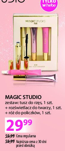 Zestaw: tusz do rzęs + rozświetlacz do twarzy + róż do policzków Magic studio promocja w Hebe