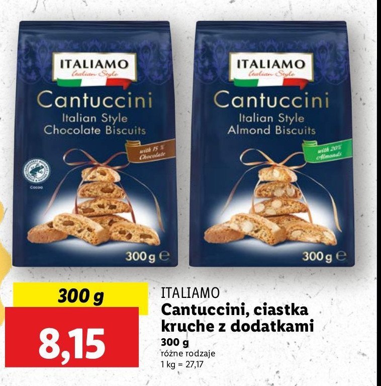 Włoskie ciastka cantuccini czekoladowe Italiamo promocja w Lidl