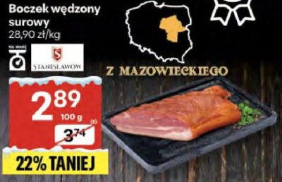 Boczek wędzony surowy Stanisławów z Mazowieckiego promocja w Delikatesy Centrum