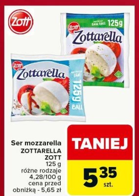Ser mozzarella ZOTTARELLA ZOTT różne rodzaje promocja w Carrefour